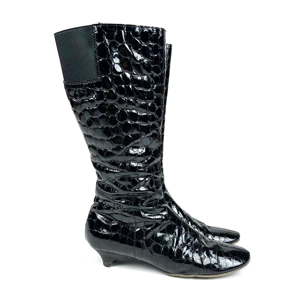 Miu Miu Croc Effect Knee High Kitten Heel Boots - image 4